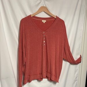 POL Women's Long Sleeve Henley in Rust Boxy Boho SZ M COLOR IS RUST.